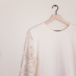 NWT A New Day Cream Lace Sleeve Crew Sweatshirt